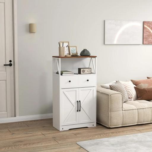 Mueble Auxiliar de Almacenaje con Estantes y Cajones Diseño Clásico para Salón Cocina o Dormitorio 60x31x108 cm Blanco [4]