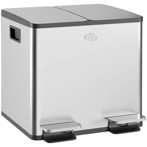 Papelera Cocina de Acero Inoxidable con 2 Compartimentos 2x15L Pedal Tapas de Cierre Suave y Cubo Extraíble Plata [8]
