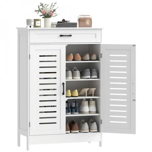 Armario para Zapatos con Puertas de Rejilla Cajón y Estantes Ajustables para 20 Pares de Zapatos 78x37x115,8 cm Blanco [8]