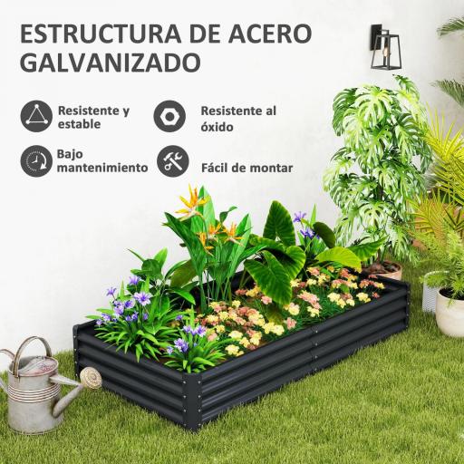 Jardinera Elevada Rectangular de Acero Galvanizado para Cultivar Plantas Flores Hierba 180x90x30 cm Gris Oscuro [3]