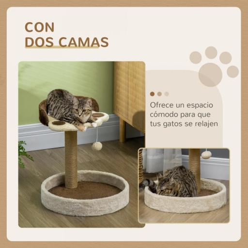 Árbol Rascador para Gatos Altura 44 cm Torre de Escalada con 2 Camas Poste de Yute, Juguete Colgante Marrón [4]