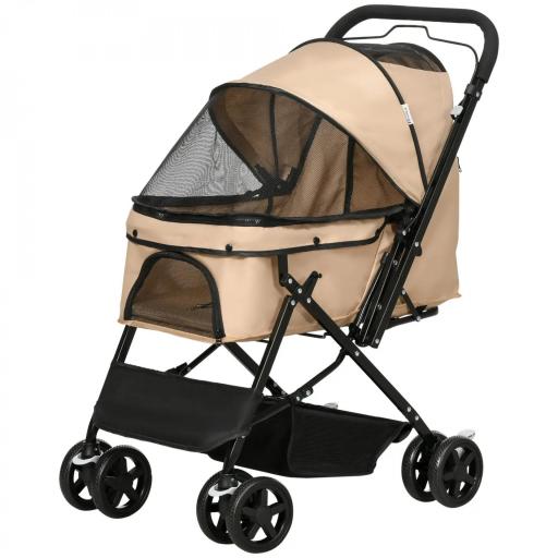 Carrito para Perros con Mango Reversible Cesta de Almacenamiento y Cuerda de Seguridad 76,5x52x95cm Marrón [9]