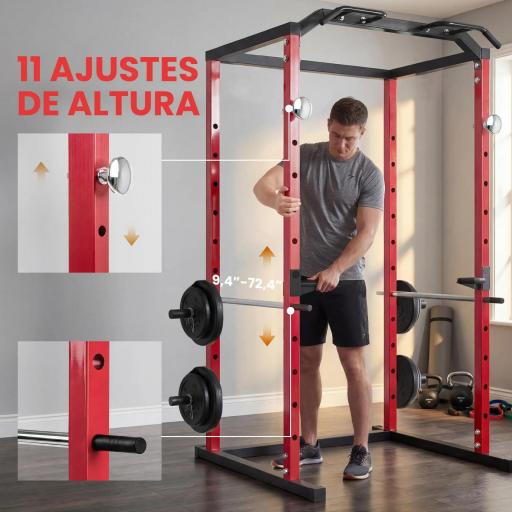 Jaula de Potencia Rack de Sentadillas con Barra Dominadas Estación de Fondos Ajustable para Casa Gimnasio Carga 460 kg [4]
