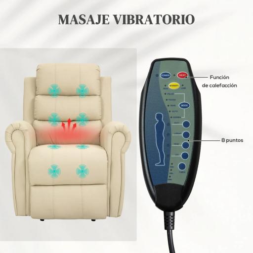  Sillón Relax Reclinable Eléctrico Levanta Personas con Masaje Vibratorio y Calor Control Remoto Crema [2]