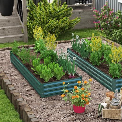 Jardinera Elevada de Acero Galvanizado Rectangular para Exteriores con Fondo Abierto 241x90,5x30 cm Verde