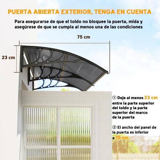 Marquesina de Protección contra Sol y Lluvia 196x75x23 cm con Cubierta de Policarbonato para Puertas y Ventanas Negro [2]