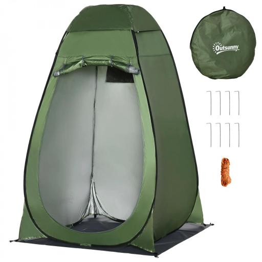 Tienda de Ducha Camping Portátil con Bolsillo Bolsa de Transporte y UV 20+ para Baño Inodoro 126x124x189 cm Verde Oliva [9]