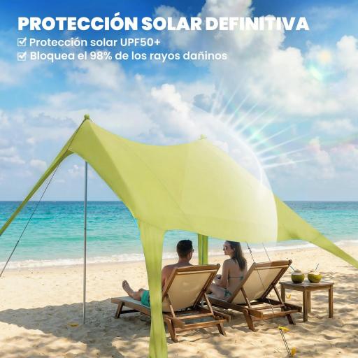 Carpa Playa Plegable con Esterilla UPF50+ Postes de Aluminio Pala Estacas y Bolsa de Transporte Verde [2]