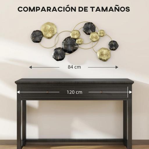 Decoración de Pared de Metal con Forma de Hoja de Loto Escultura de Pared para Decoración Hogar 84x35 cm Dorado y Negro [3]