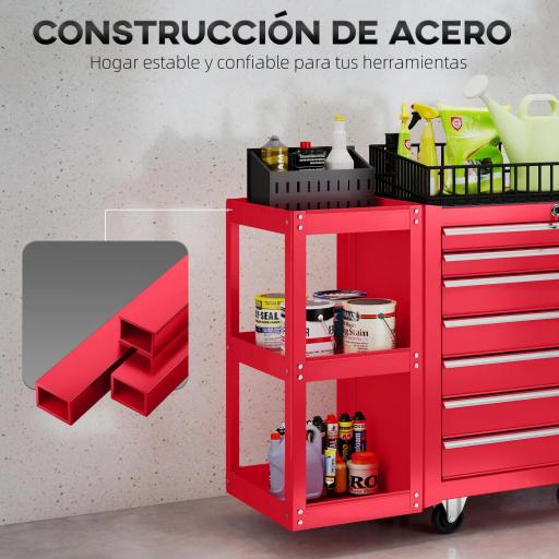 Carro de Herramientas con 7 Cajones Estantería de 3 Niveles Desmontable Sistema de Cierre Central Asa Rojo [4]