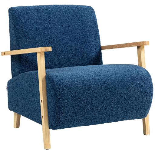 Sillón Nórdico de Borreguito Acolchado Grueso y Patas de Madera Asiento Amplio para Salón Dormitorio 74,5x76x78 cm Azul [8]