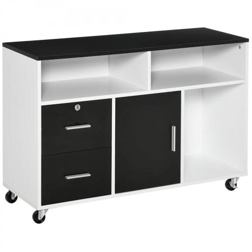 Mueble Auxiliar de Oficina Mueble Archivador con Ruedas Estantes y Cajones Armario Multiusos con Gran Almacenaje 100x35x65 cm Negro y Blanco [3]