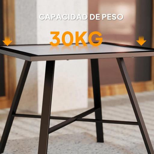 Mesa Auxiliar de Jardín con Encimera de Aspecto Piedra Gris y Estructura Negra 55x55x46 cm Mesita de Exterior Compacta [7]