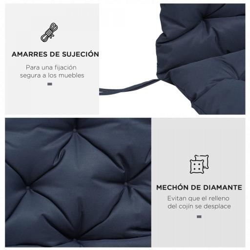 Colchón de Banco de 3 Plazas 150x98x8 cm con 6 Cordones de Fijación para Jardín Terraza Balcón Exterior Azul [5]