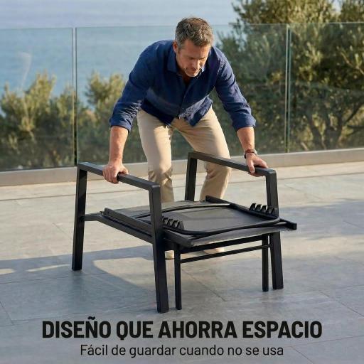 Tumbona Plegable con Reposapiés Retráctil Respaldo Ajustable 5 Niveles Tela de Textilene Marco Acero Gris Oscuro [2]