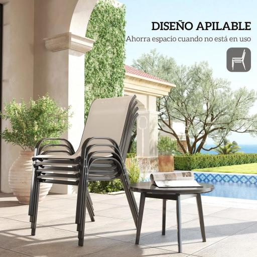 Set de 4 Sillas de Exterior Apilables con Asiento de Malla Respaldo Alto y Marco de Acero para Jardín Beige y Negro [2]