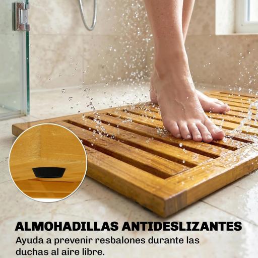 Alfombrilla de Ducha de Madera de Acacia 91x51 cm Alfombra Antideslizante para Baño Spa o Piscina Natural [4]