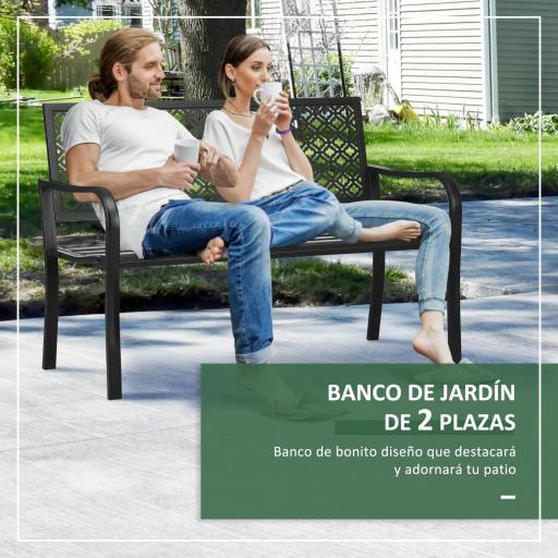 Banco de Jardín de Acero Banco de 2 Plazas con Respaldo Decorativo para Terraza Patio 127x63x83 cm Negro [5]