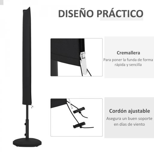 Funda para Sombrilla de Jardín Funda Protectora Impermeable de Tela Oxford 420D con Cremallera 178x25/35 cm Negro [9]