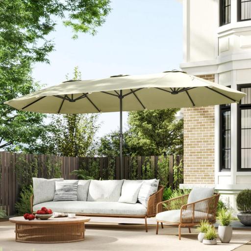 Sombrilla Doble 4x2,2 m Sombrilla Terraza Exterior con Manivela Manual Impermeable y Protección UV30+ Crema [4]