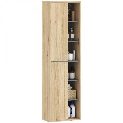 Columna de Baño de Pared Armario de Baño con Compartimentos Abiertos y 2 Puertas 40x24x141,5 cm Natural [5]