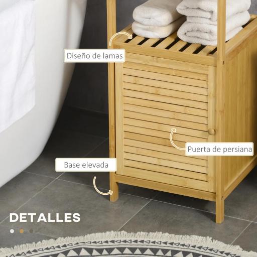 Estantería de Baño de Bambú Estantería de Almacenaje para Baño con 1 Puerta y Estante para Cocina 33x36,5x67 cm Natural [2]