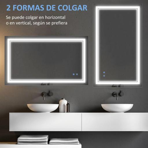Espejo de Baño con Luz LED con Interruptor Táctil Color de Luz Ajustable y Función de Memoria 100x60 cm Plata [6]
