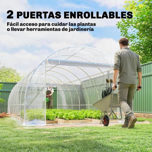 Invernadero de Túnel 6x3x2 m con 2 Puertas Enrollables Estructura de Acero Galvanizado Cubierta PE Anti-UV Transparente [6]