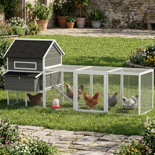 Gallinero Madera Grande Exterior con 2 Nidos Corral Techo Asfáltico Bandeja Extraíble Rampa 347x160x150 cm Gris Oscuro [2]