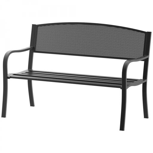 Banco Exterior de Jardín de 2 Plazas Banco para Terraza con Respaldo de Malla de Acero Carga 240 kg 127x60x87 cm Negro [9]