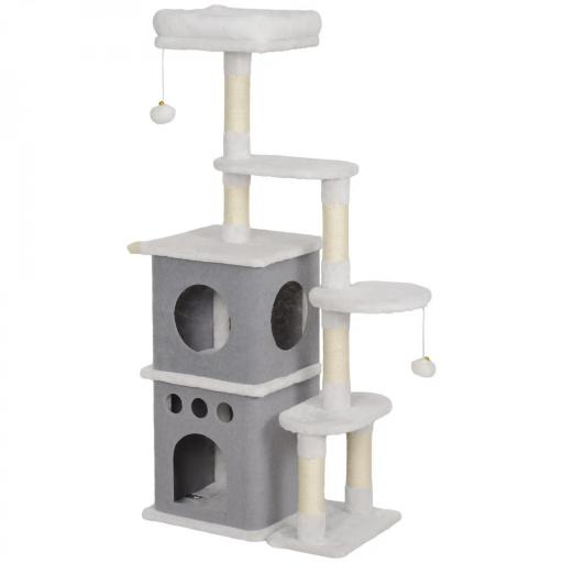 Rascador para Gatos 126 cm Torre para Gatos con Nidos Plataformas Bolas Colgantes y Postes de Sisal Crema [6]
