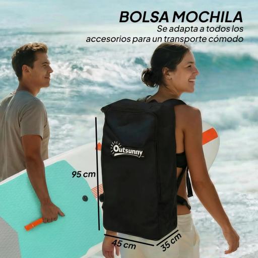 Tabla Paddle Surf Hinchable SUP Extra Largo de 335 cm con Asiento Remo Convertible Aletas Bomba y Mochila Carga 180 kg [6]