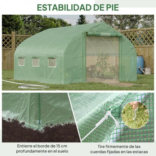 Invernadero de Túnel 347x300x200 cm Invernadero de Jardín con Puerta y 6 Ventanas Estructura de Acero Galvanizado Verde [3]