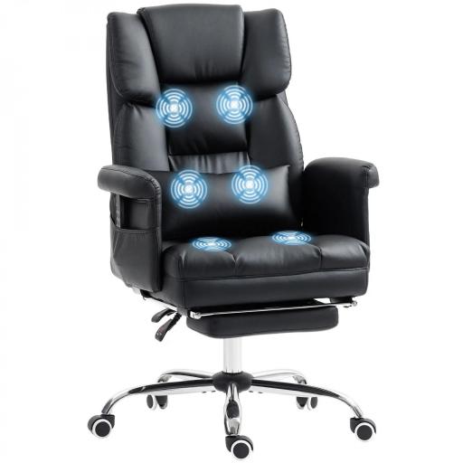 Silla de Oficina con 6 Puntos de Masaje Reposapiés Retráctil Altura Ajustable Control Remoto y Soporte Lumbar Negro [10]