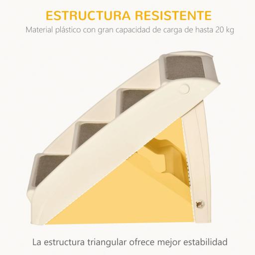 Escalón para Perros Gatos Portátil con Alfombras Antideslizantes para Cama Sofá Carga 20 kg 62x38x49,5 cm Beige [4]