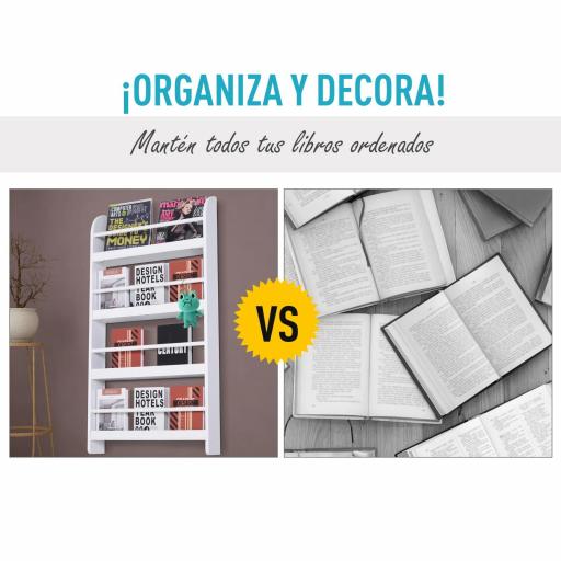 Estantería de Pared de Libros con 4 Estantes Librería Infantil para Hogar Oficina Carga 30kg 59x12x113cm Blanco [4]
