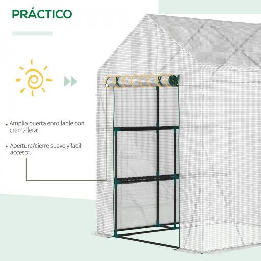 Invernadero de Exterior con 2 Estantes Puerta con Cremallera y Marco de Acero 143x143x195 cm Blanco [3]