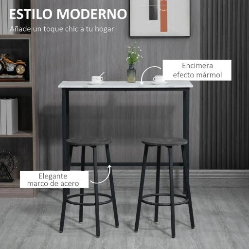 Conjunto de Mesa Alta de Bar con 2 Taburetes Redondo Set de 3 Piezas con Marco de Acero de Estilo Moderno Blanco y Negro [4]