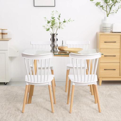 Juego de 4 Sillas de Comedor Estilo Nórdico con Respaldo de Polipropileno y Patas de Madera 48x52,5x83 cm Blanco [4]