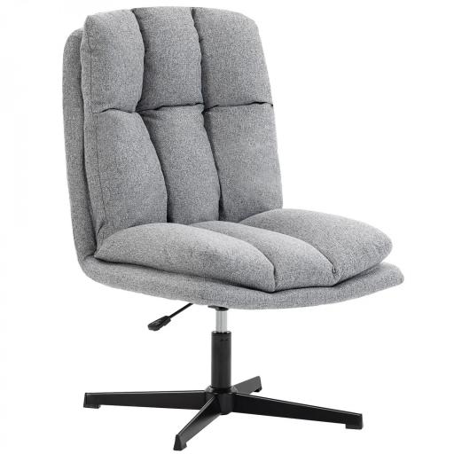 Butaca de Salón Giratorio 360° Altura Ajustable Asiento Ancho Tapizado en Lino Base de Metal Gris Claro [9]