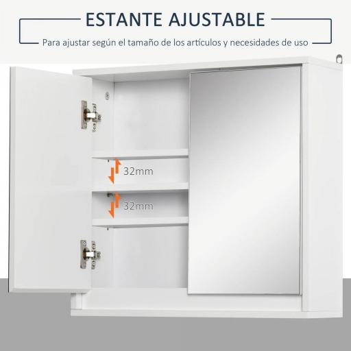 Armario de Baño con Espejo con 2 Puertas y Balda Ajustable Mueble Colgante de Estilo Moderno 48x14,5x45 cm Blanco [2]