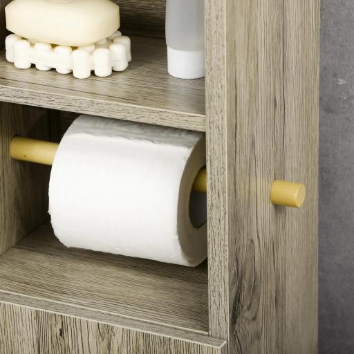 Portarrollos de Papel Higiénico con Armario para Baño con Estante Interior Ajustable 23x18x100 cm Gris [4]