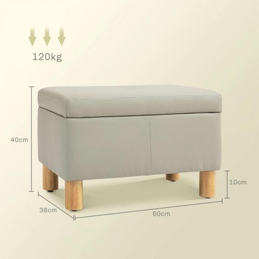 Baúl de Almacenaje para Dormitorio 33L Tapizado en PU Banco de Almacenaje con Patas de Madera 60x38x40 cm Gris Claro [3]