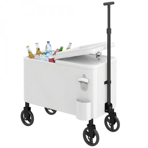 Carrito Nevera de 56L con Ruedas Mango Ajustable Abrebotellas Recogetapas Drenaje y Asa 75x35x120 cm Blanco [8]