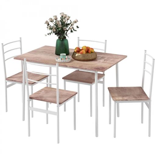 Conjunto de Comedor 5 Piezas Juego de 1 Mesa y 4 Sillas con Pies Acero para Cocina 110x70x75 cm Madera Natural y Blanco [9]