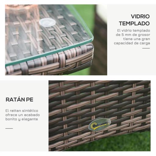Conjunto de Muebles para Jardín Juegos de Muebles de Ratán Incluye 1 Mesa y 2 Sillones con Cojines Estructura de Metal para Terraza Patio Marrón [3]