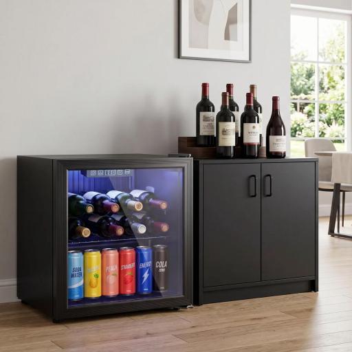 Frigorífico de Bebidas 50 L con Puerta de Vidrio Doble Iluminación LED Estante Ajustable para 48 Latas [0]
