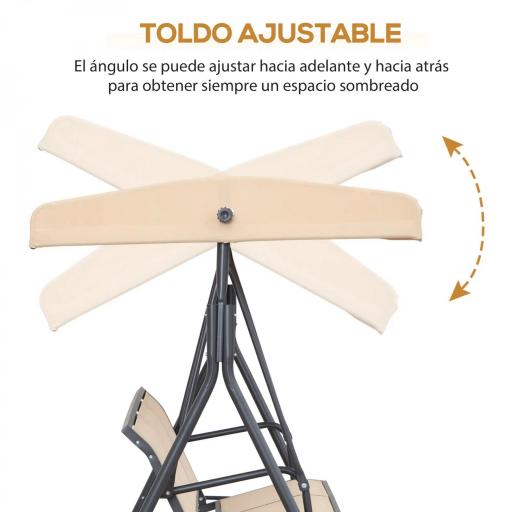 Columpio de Jardín Exterior de 3 Plazas con Toldo Reclinable Respaldo Transpirable Marco de Acero 175x118x159 cm Beige [2]