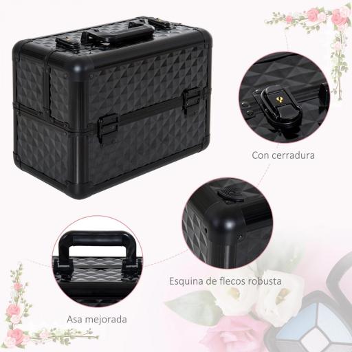 Estuche de Maquillaje Maletín para Maquillaje Organizador Cosméticos Profesional Caja de Belleza Portátil 4 Niveles 35.5x20x25.5cm Aluminio [7]