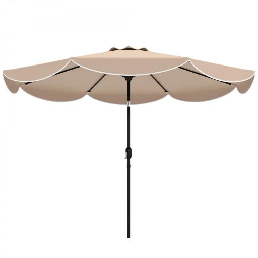 Sombrilla Terraza Exterior Ø2,7 m Sombrilla con Inclinación Ajustable 3 Posiciones Manivela y Volante Caqui [8]